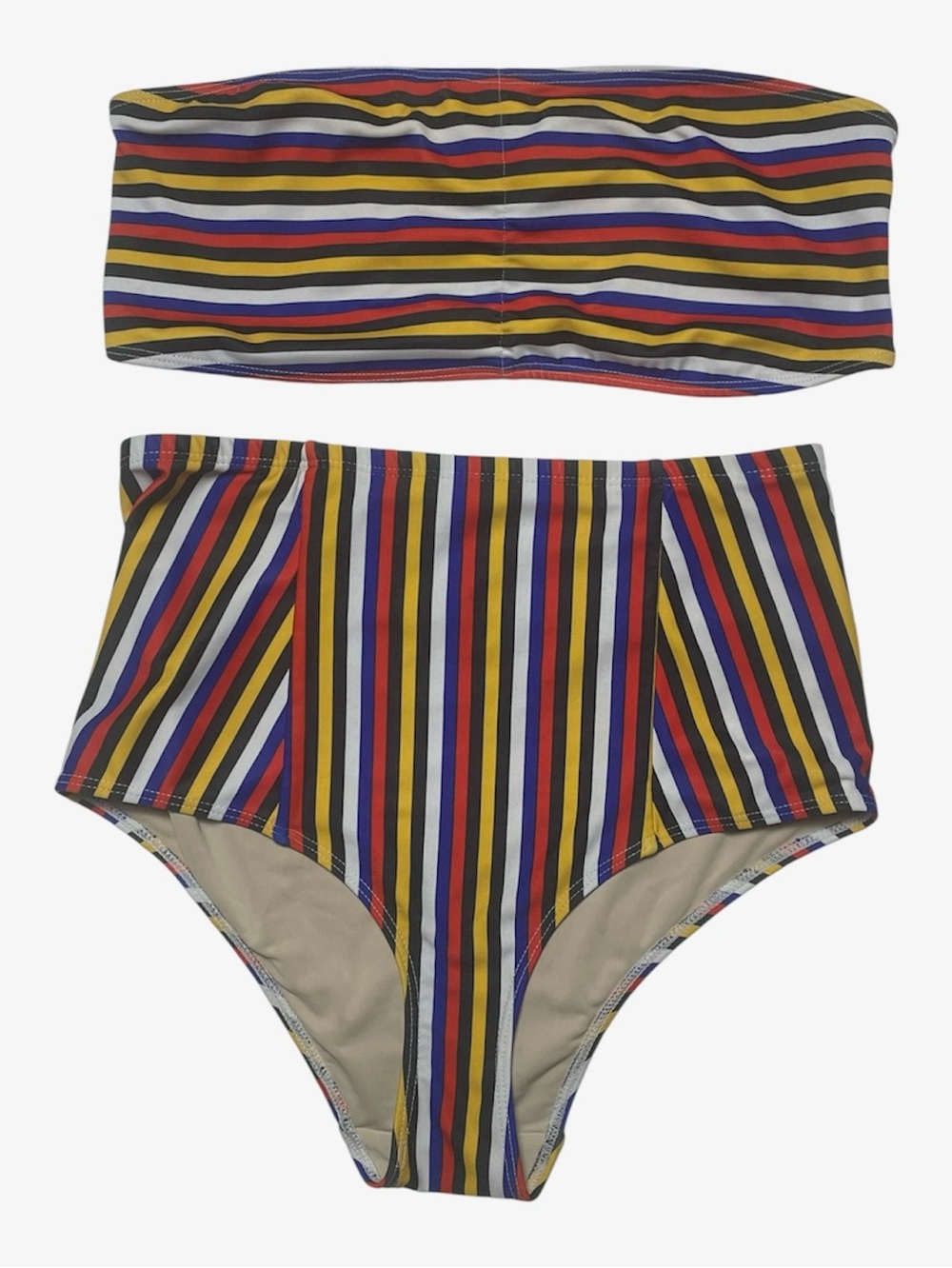American Apparel Striped Bandeau Bikini Set-High Waisted Y2K Retro Style Swim-LG
